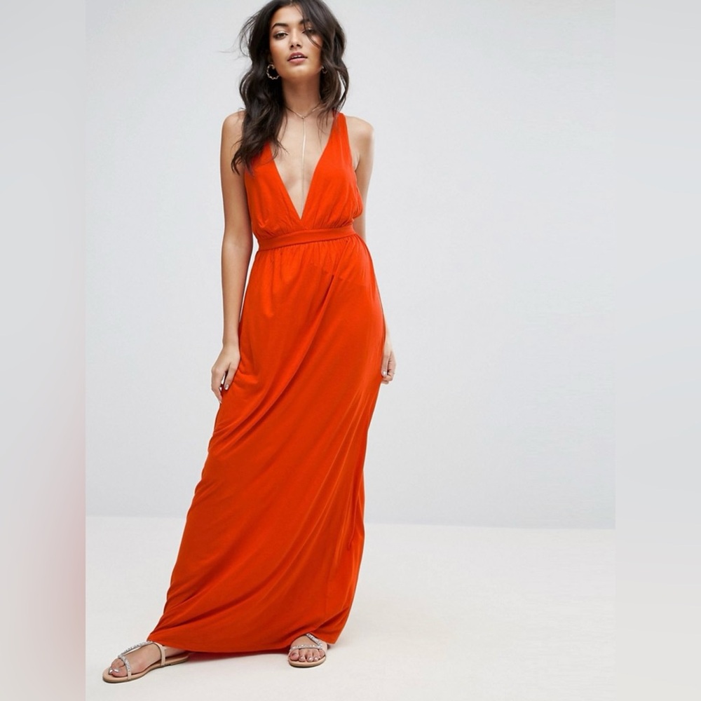 NWT ASOS Swim Cross Back Jersey Maxi Dress - Burnt Orange - Size 4